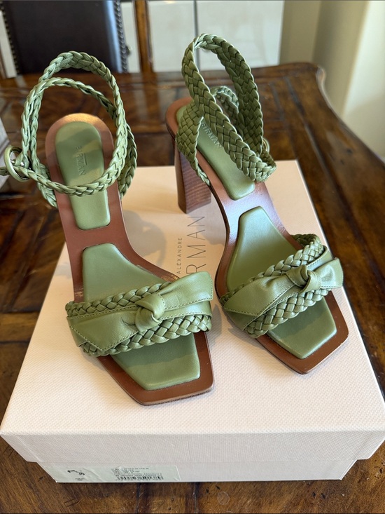Alexandre Birman Shoes - Alexandre Birman Olive Green Leather Block Heel Sandals